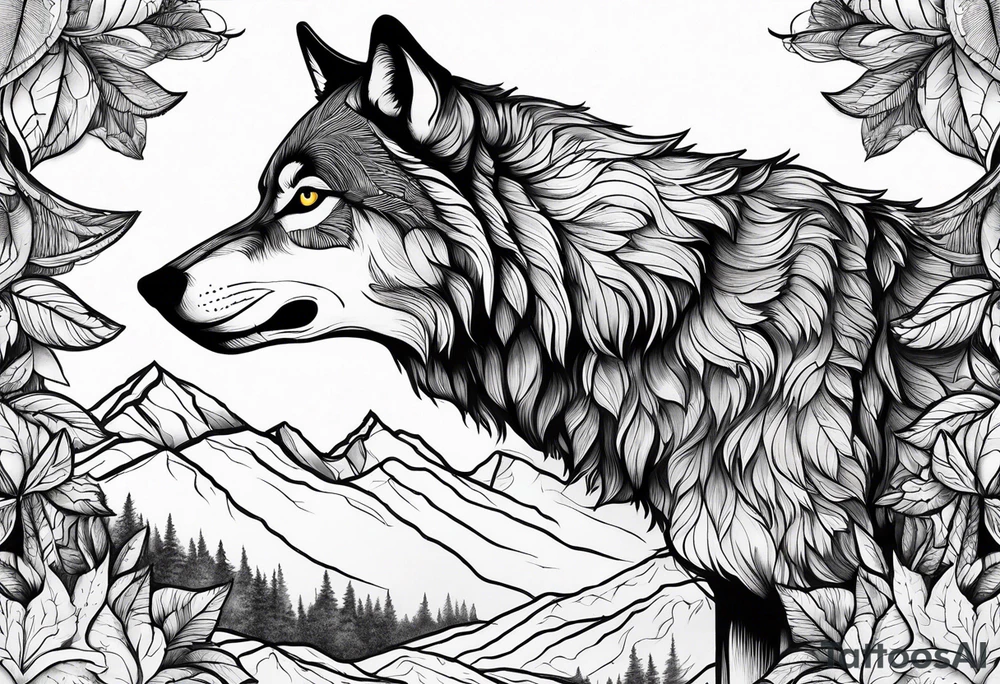 Mountains, wolf eyes underneath tattoo idea