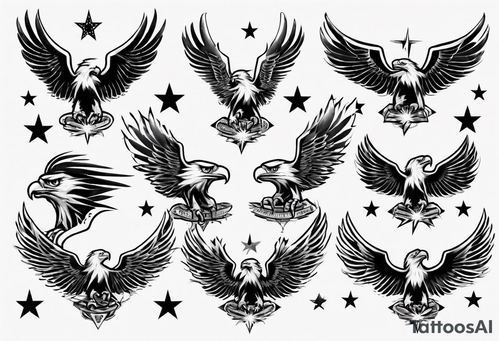 eagle taking flight, surrounded by four stars tattoo idea eagle taking flight, surrounded by four stars tattoo idea