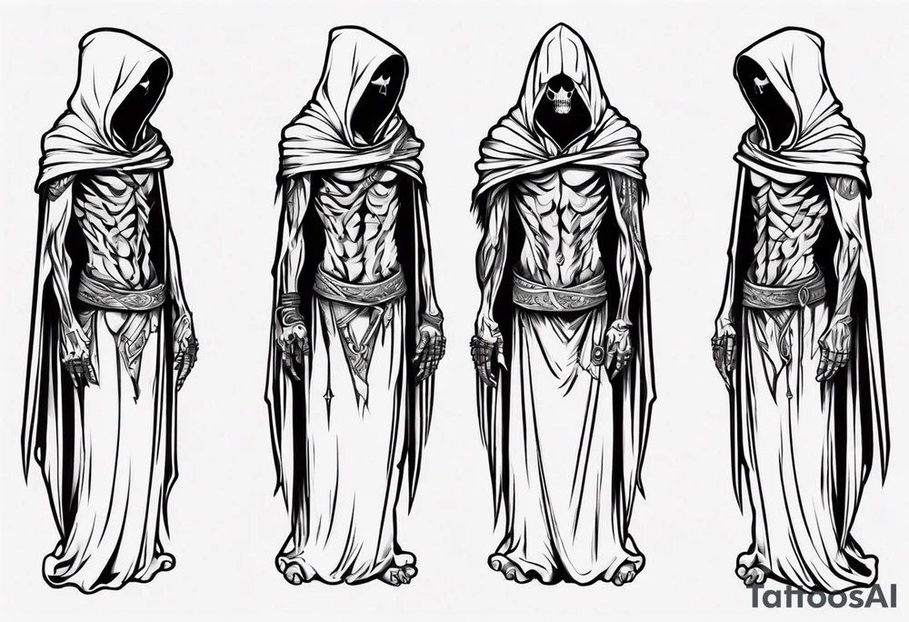 side view, hooded reaper upper body, no skull tattoo idea