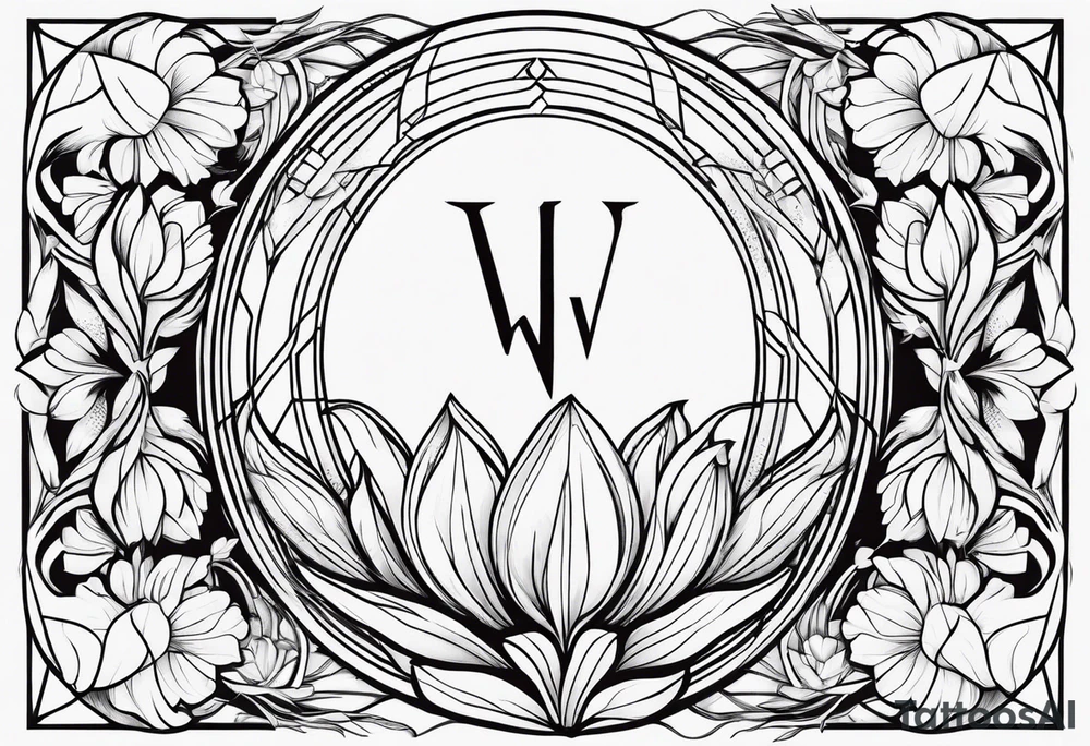 Futuristic design for Virgo zodiac sign and tulips tattoo idea