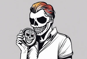 A skeleton removes a masquerade mask from its face tattoo idea