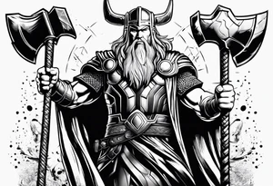 Thor mit Hammer in der Hand kämpft gegen riesige Schange tattoo idea