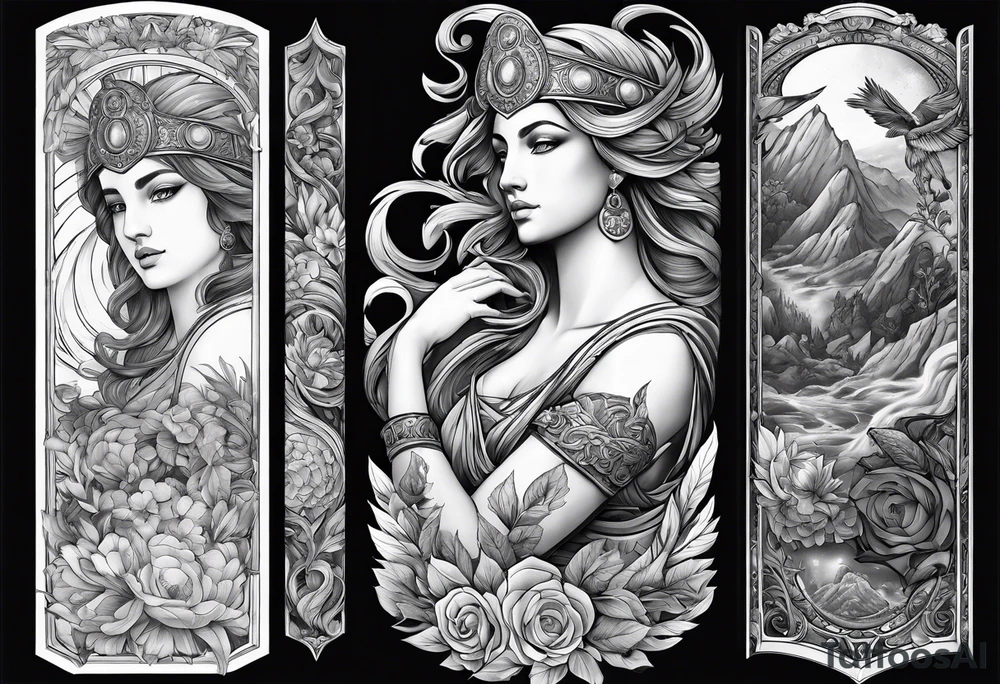 full left arm sleeve with greek mythology tattoo idea