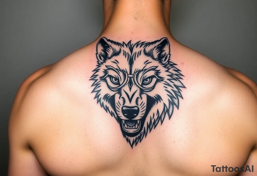 aggressive wolf head tattoo idea