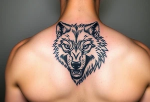aggressive wolf head tattoo idea
