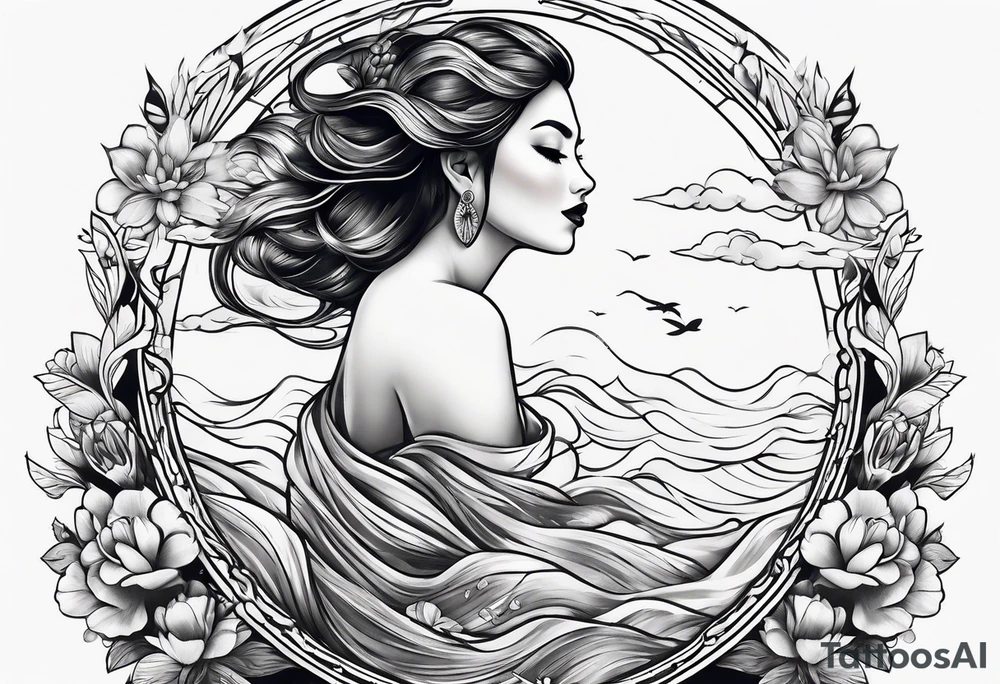 simple tattoo of full body girl comfortably floating above water tattoo idea