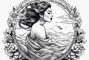 simple tattoo of full body girl comfortably floating above water tattoo idea