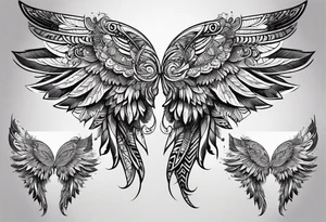 wings with filigree and african tribal patterns for a sleeve tattoo idea