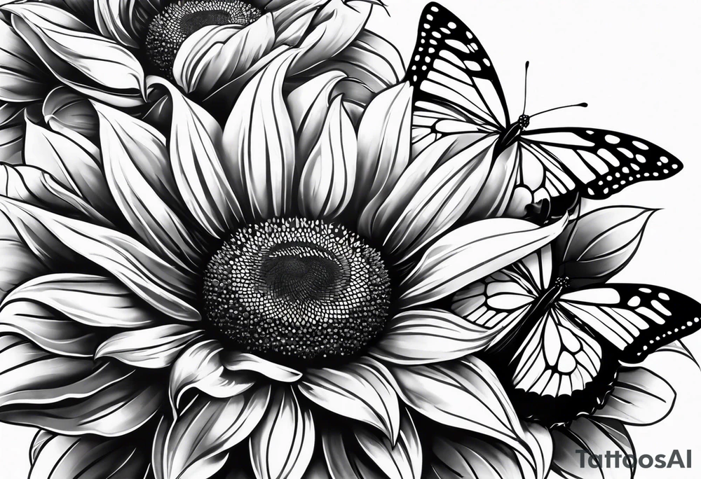 Sunflower and butterfly leg sleeve tattoo idea