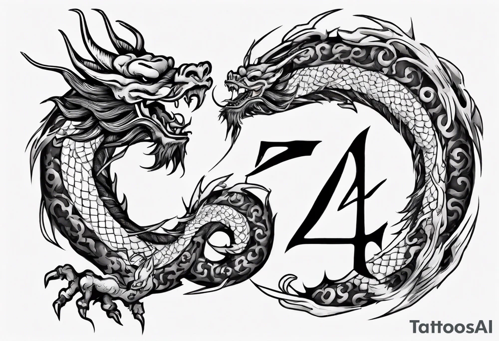 Number 24 with a Chinese dragon around it tattoo idea