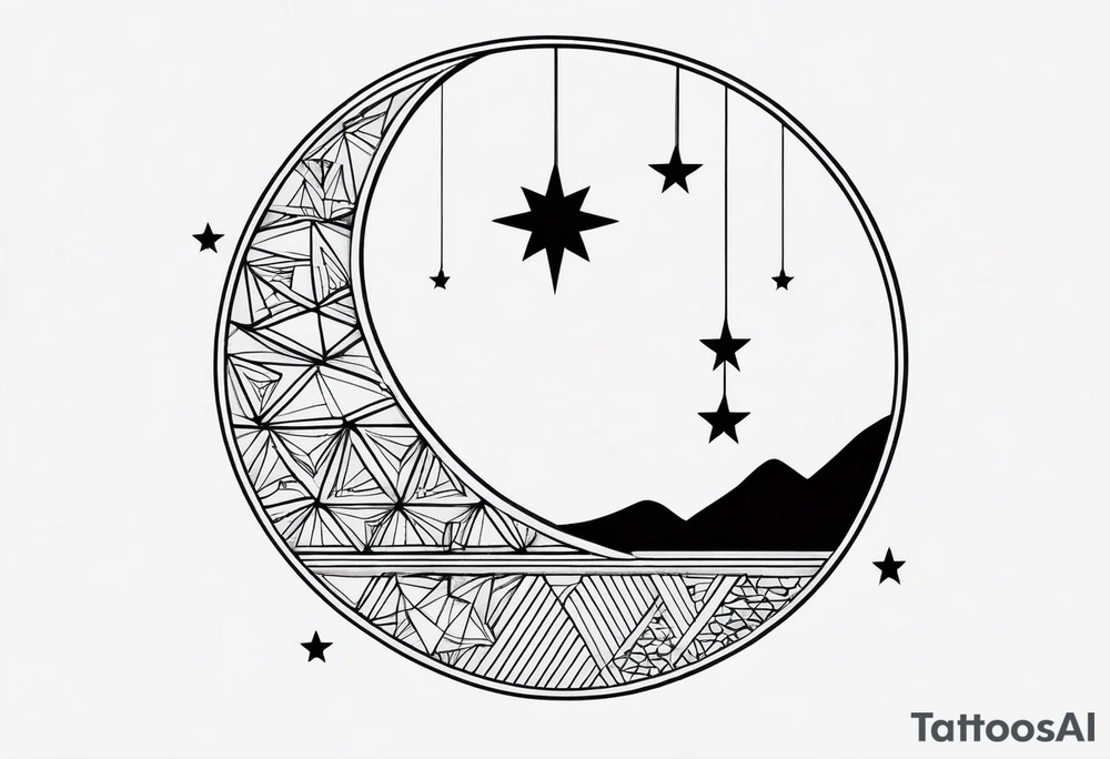 geometric simple moon with triangles and stars tattoo idea geometric simple moon with triangles and stars tattoo idea