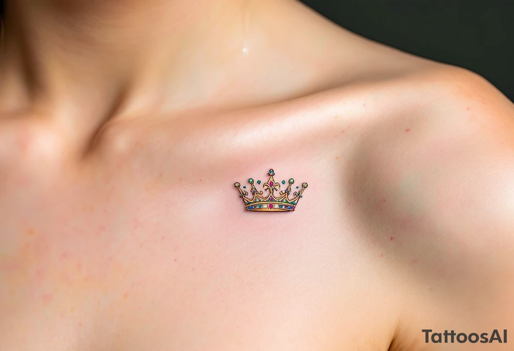 Gold-inked royal crowns with tiny emerald and ruby details. tattoo idea