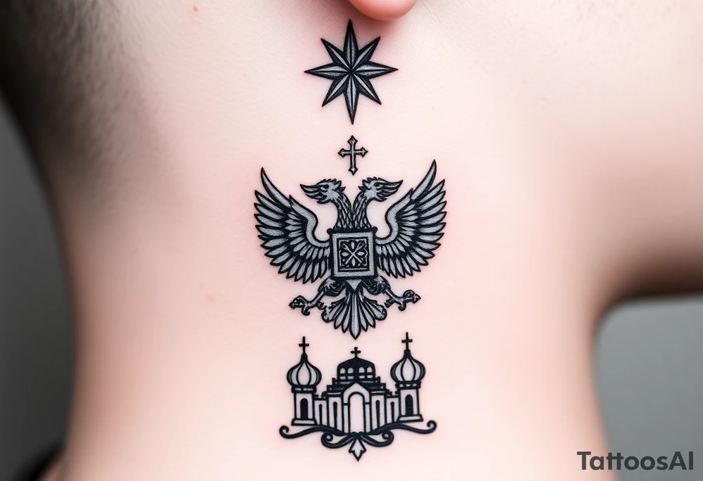 Top: Russian star 
Middle: russian double-headed eagle coat of arms
Bottom: Orthodox church dome with a cross tattoo idea