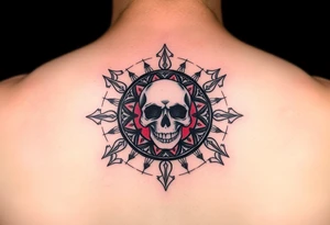 "Pepsi logo deconstructed into a sand mandala. Pixelated skull in center. Black and red ink, sacred geometry style, symmetrical." tattoo idea