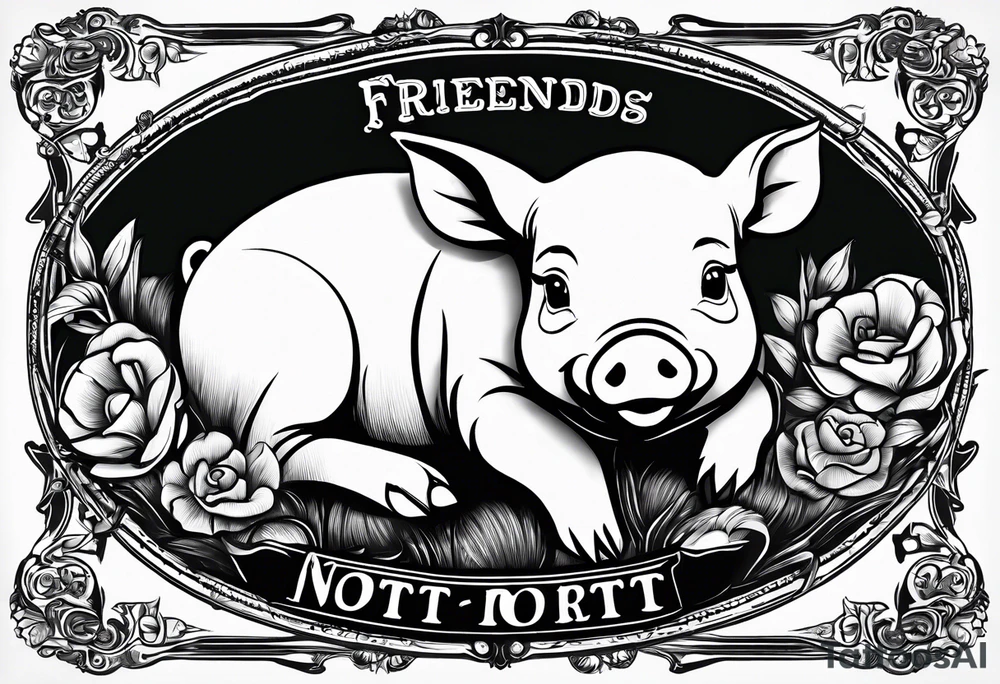 cute piglet.
with text: "friends not food" tattoo idea