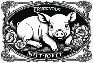 cute piglet.
with text: "friends not food" tattoo idea