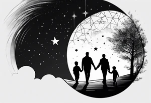 2 fathers and 1 little kid walking looking the stars tattoo idea