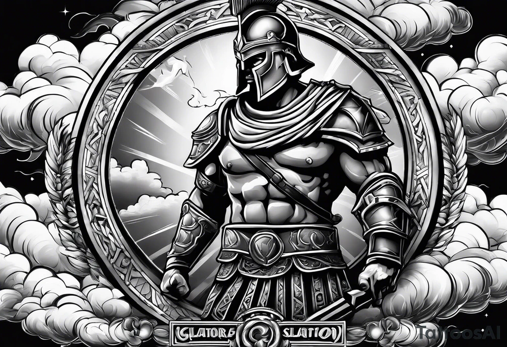 coloseum gladiator lightning and clouds tattoo idea