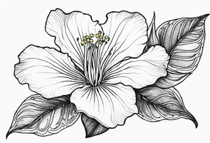 An outline of a rio dipladenia flower with a green and purple watercolor sky in the background tattoo idea
