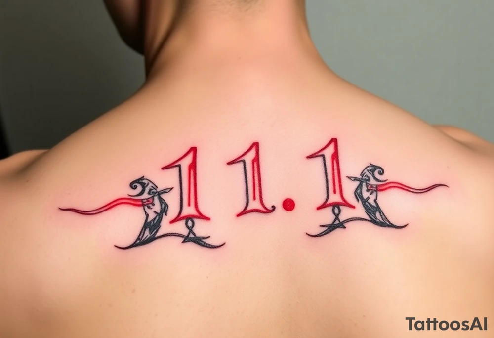 Numbers 11.1 in red ink tattoo idea