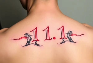 Numbers 11.1 in red ink tattoo idea
