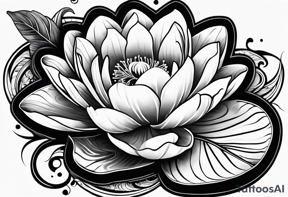 Lilly pad with white flower and crescent moon tattoo idea