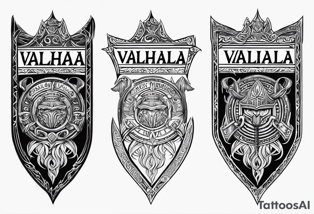 Valhalla viking gods shield hatchet tattoo idea