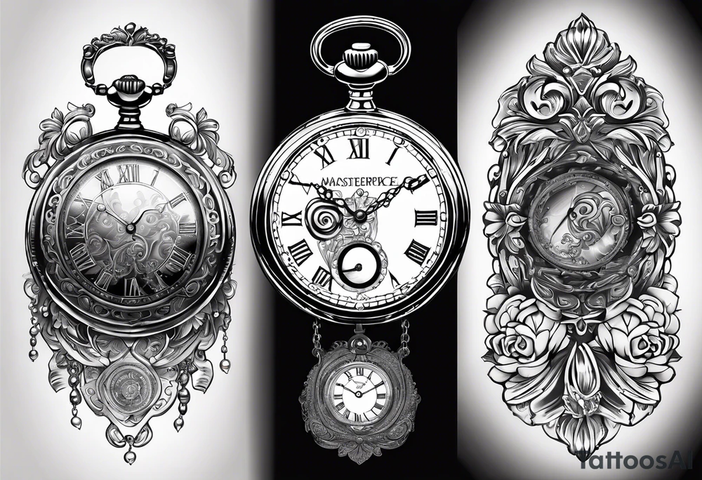 Pocket watch with chain and dates 28/08/1960-25/03/2024 written in it tattoo idea