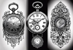 Pocket watch with chain and dates 28/08/1960-25/03/2024 written in it tattoo idea