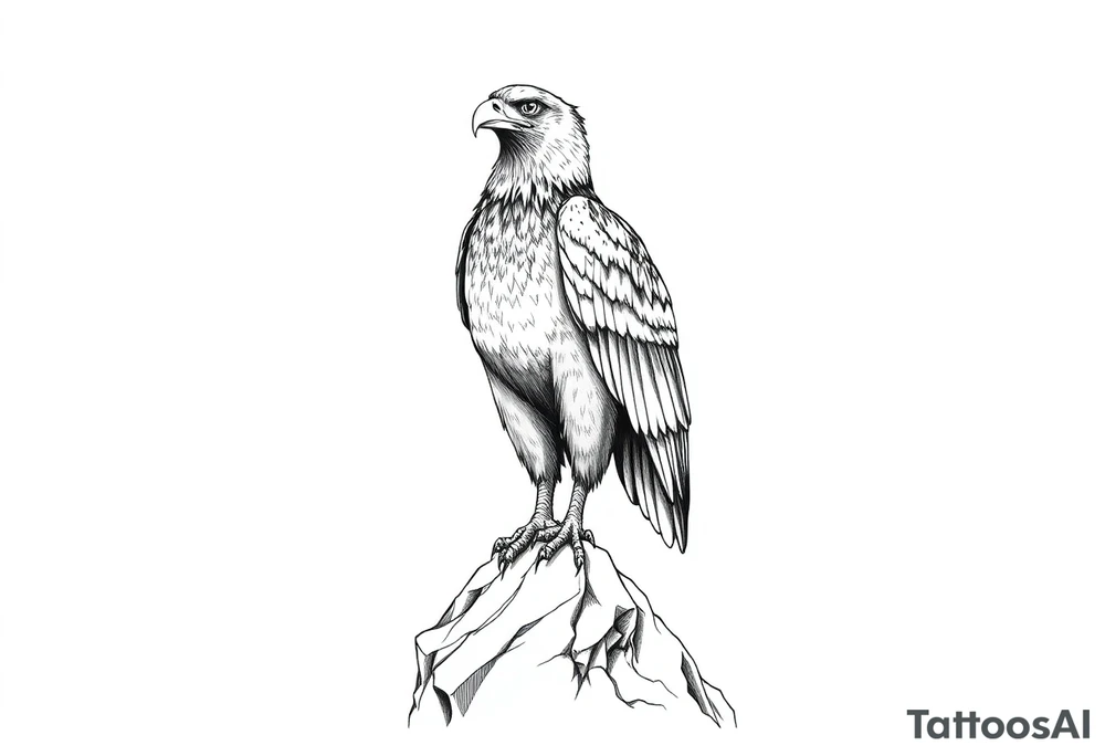 an eagle stands on a rock,landscape. tattoo idea
