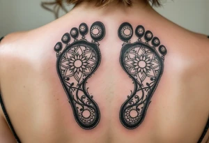 Footprints of the Buddha – Two footprints with sacred markings like dharma wheels or lotus flowers inside them. tattoo idea
