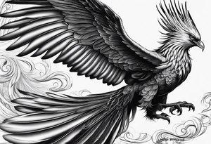 phoenix, 
chinese,
realistic, 
long tail,
elegant,
wings closed
long neck,
long feathers,
in flight,
graceful, tattoo idea