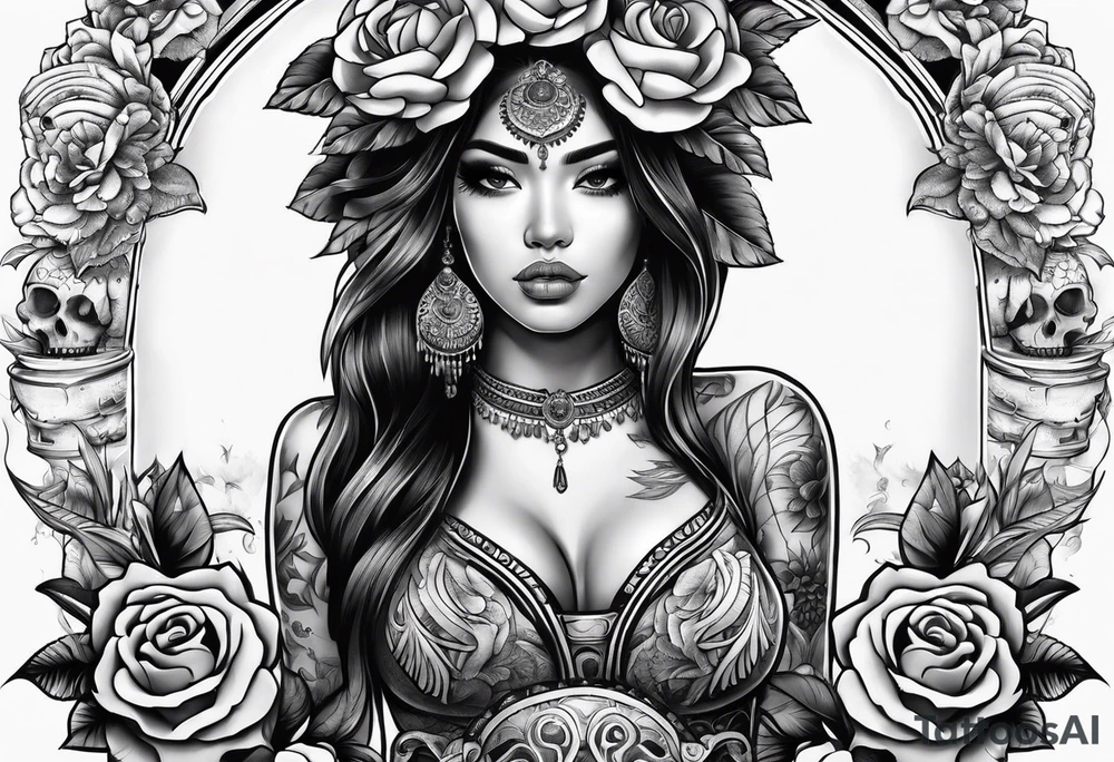 Chicano girl and skull tattoo idea