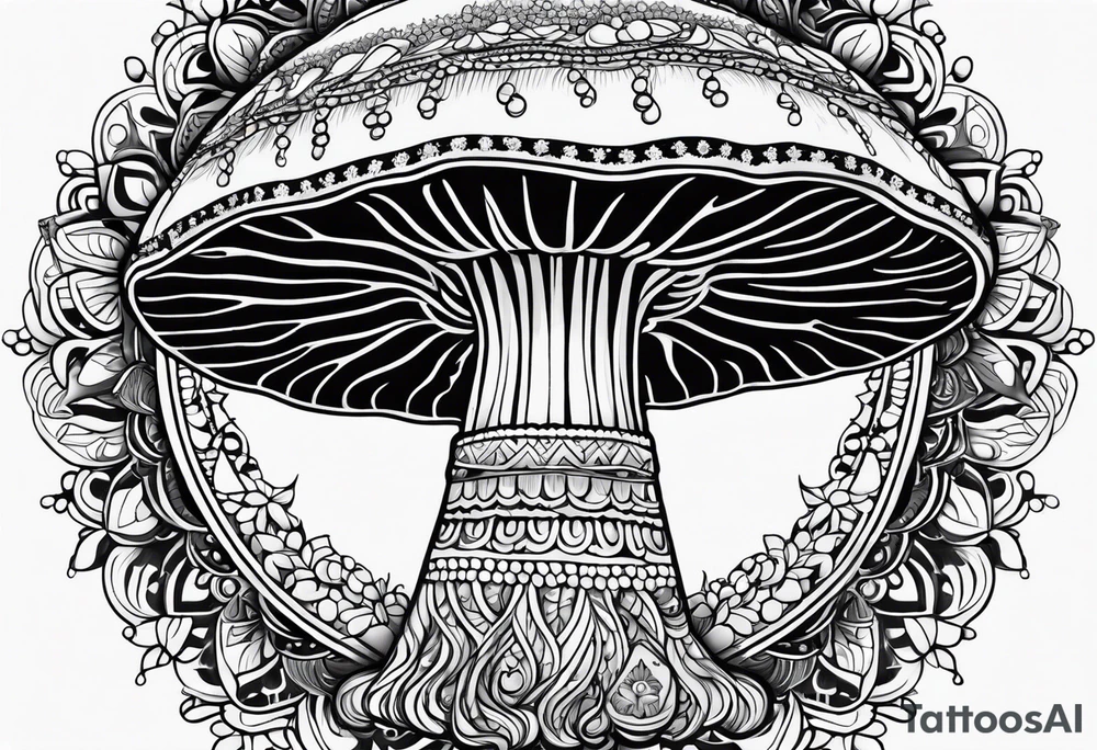 Shaggy cap mushroom dripping ink off cap mandala henna black tattoo design tattoo idea