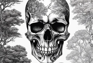 skull, tree line, momento mori tattoo idea