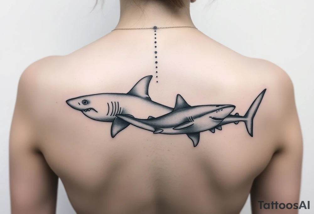 one lemon shark and one whale shark going laterally up the spine tattoo idea