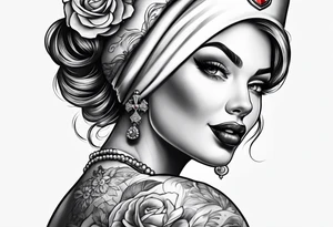 Pinup face nurse tattoo idea