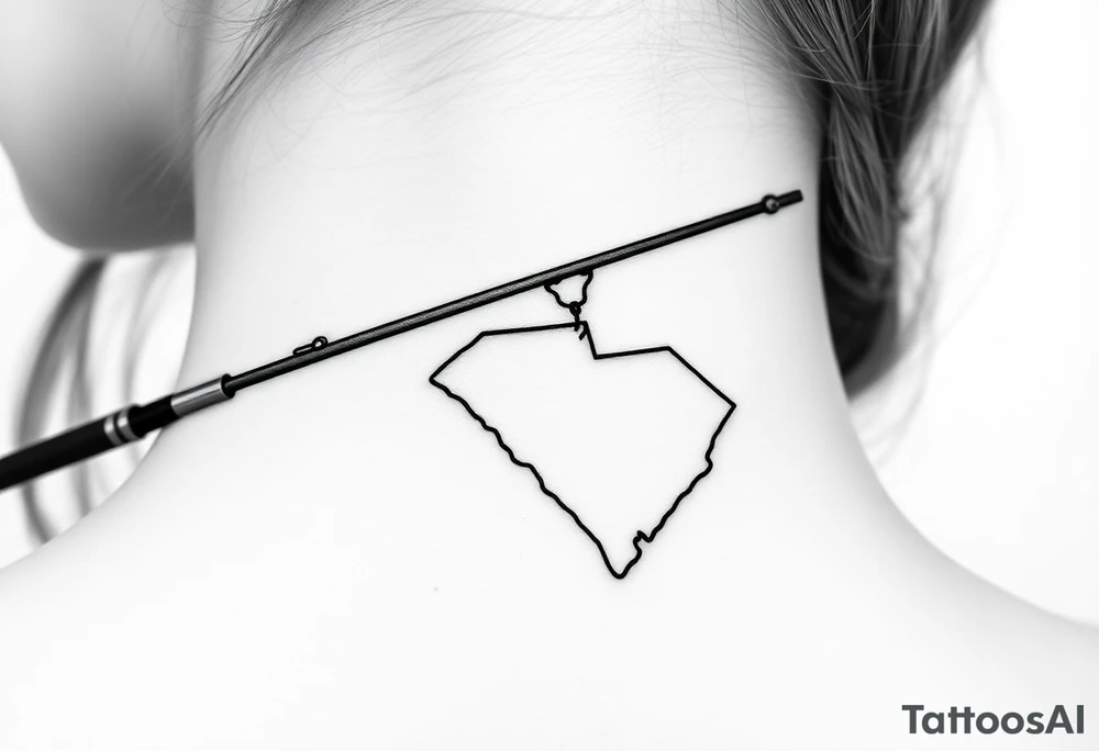 Fishing rod with South Carolina state dangling from it tattoo idea