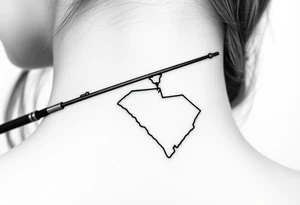 Fishing rod with South Carolina state dangling from it tattoo idea