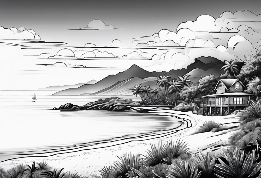 Beach landscape hills behind tattoo idea