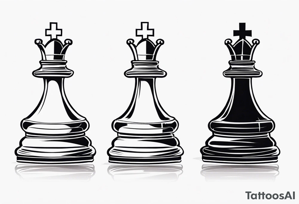 chess queen piece with two pawns on her side spiritual style tattoo idea
