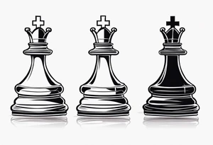 chess queen piece with two pawns on her side spiritual style tattoo idea