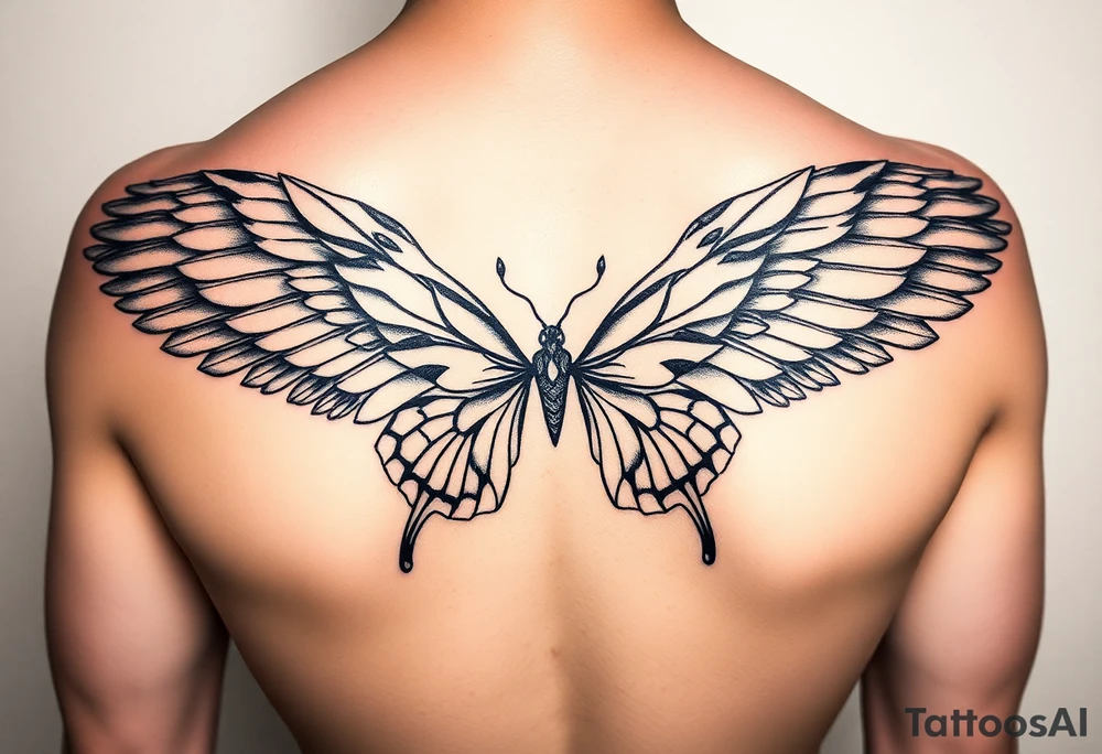 Cupid and psyche Greek mythology  inspired using angel wings and butterfly wings as core concepts- more illustrative and mythological for arm tattoo tattoo idea