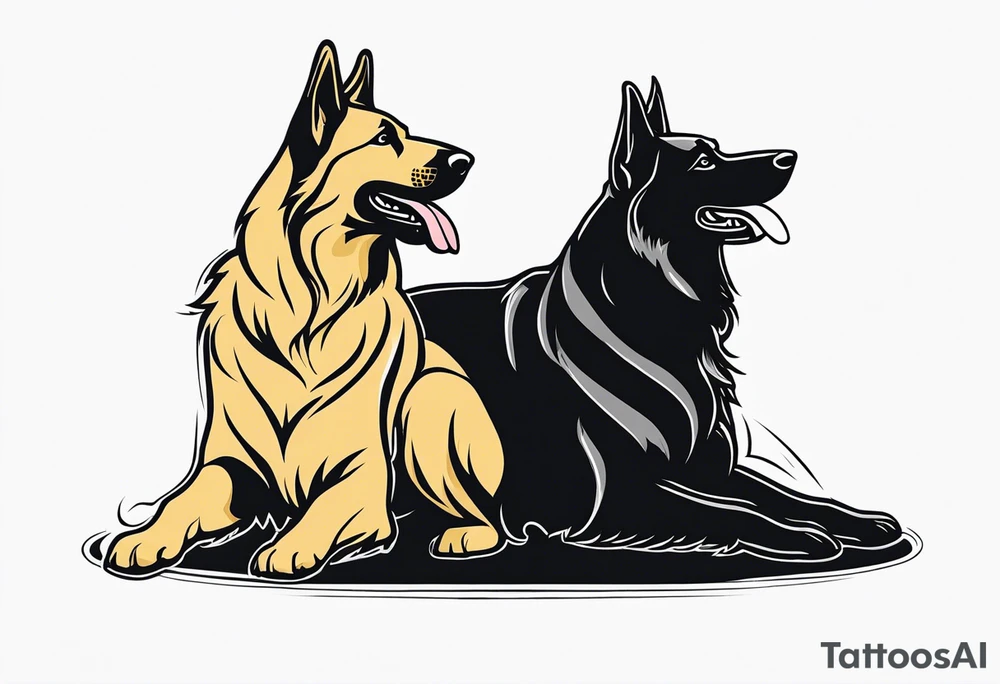 a black German shepherd vs a golden retriever in Jiu Jitsu tattoo idea