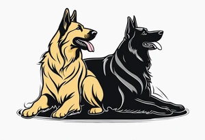 a black German shepherd vs a golden retriever in Jiu Jitsu tattoo idea