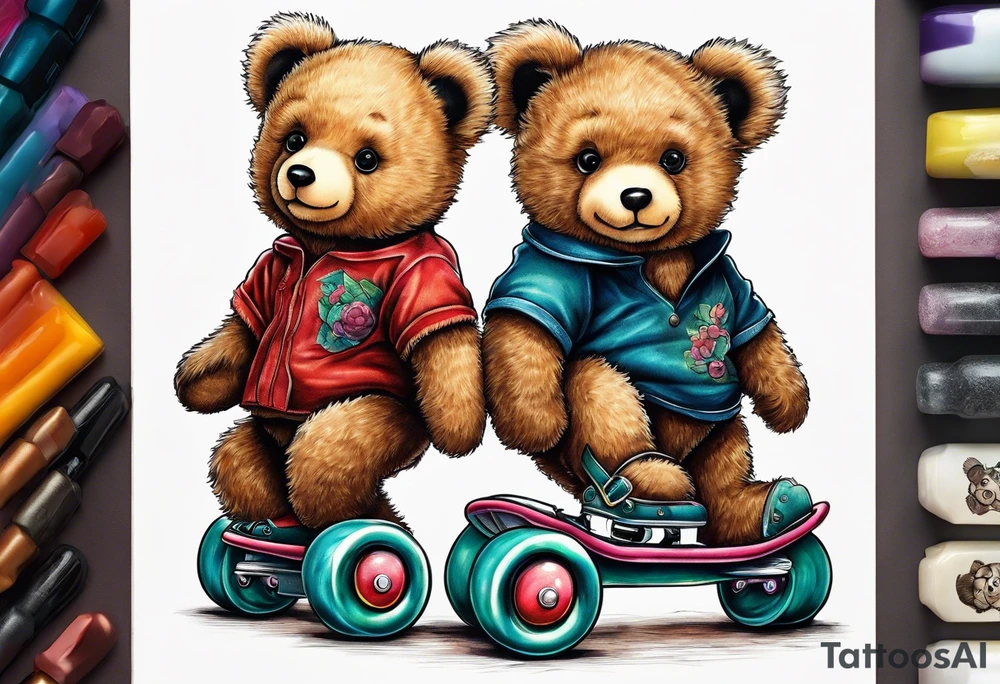 teddy bears wearing rollerskates on their feet tattoo idea