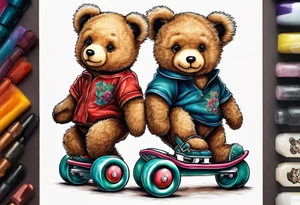 teddy bears wearing rollerskates on their feet tattoo idea