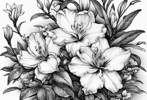 5-petal azaleas with buds along a long branch tattoo idea
