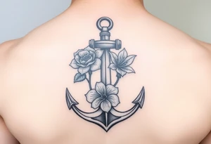 anchor with a rose, a lily and a hydrangea add color tattoo idea