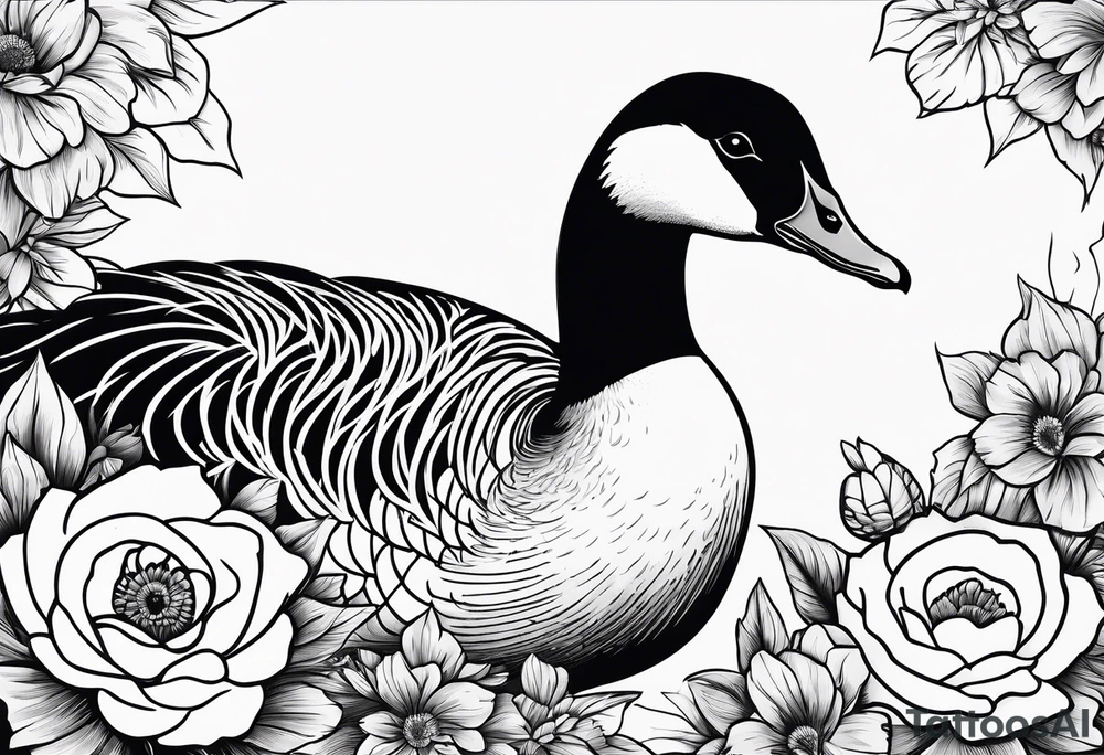 angry canadian goose with flowers at the bottom tattoo idea